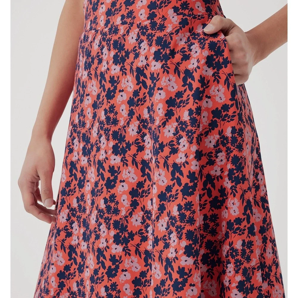 Floral Midi A-Line Skirt in Pink and Navy--NWT